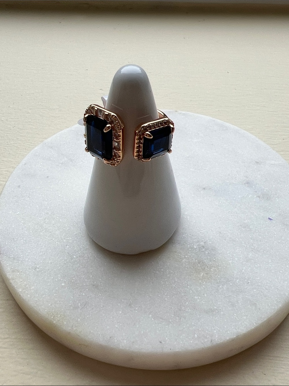 bp September birthday Gold-Tone Ring with Navy Blue Square Gems